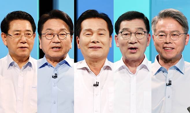 전남광주특별시장 민주당 본경선 진출자 5인(김영록, 강기정, 주철현, 신정훈, 민형배). 연합뉴스