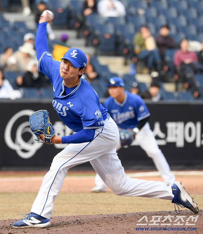 12일 대전한화생명볼파크에서 열린 KBO리그 한화 이글스와 삼성 라이온즈의 시범경기. 삼성 육선엽이 역투하고 있다. 대전=박재만 기자 pjm@sportschosun.com/2026.03.12/