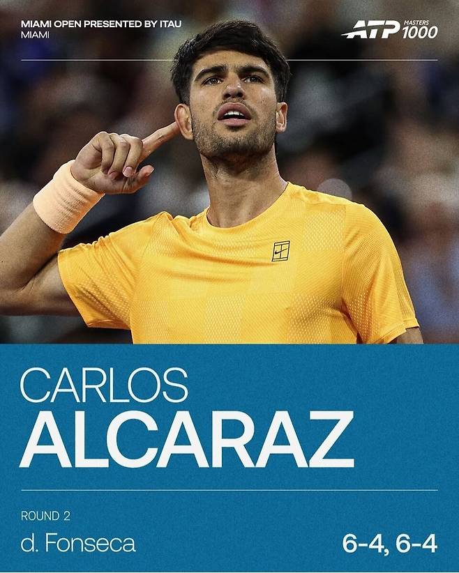 다양한 샷으로 폰세카를 무너뜨린 알카라스. 사진 ATP 투어