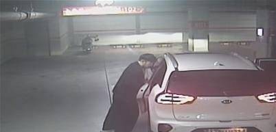 유튜버 수탉 납지 당시 CCTV 화면. 수탉이 차랑에 감금된 상태에서 문을 열려고 하자 피의자가 밖에서 차량 문을 힘줘 닫고 있다. 인천지검 제공. 사진=뉴스1