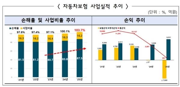 자동차보험 사업실적 추이./자료=금융감독원 제공