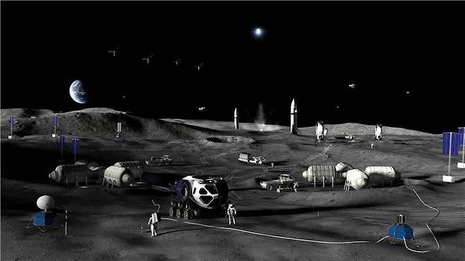 3단계 달 기지 상상도. 이때 우주비행사들이 장기 체류할 거점이 구축된다./NASA