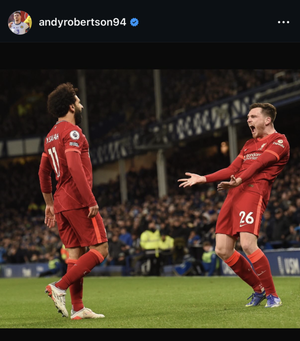 모하메드 살라(왼쪽, 리버풀)와 앤디 로버트슨. 앤디 로버트슨 인스타그램 캡처