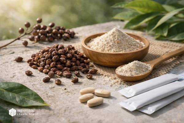 파라다이스 그레인 원료. 분말, 정제(타블릿), 스틱포 제형 구성. 다양한 제형으로 확장이 가능한 신소재 원료의 제품화 방향성. ⓒ채움바이오