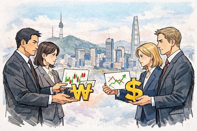 금융감독원이 27일 공개한 '2026년 2월 외국인 증권투자 동향'에 따르면, 외국인은 지난달 국내 상장주식 19조5580억원을 순매도하고, 상장채권 7조4320억원을 순투자했다. ⓒAI이미지