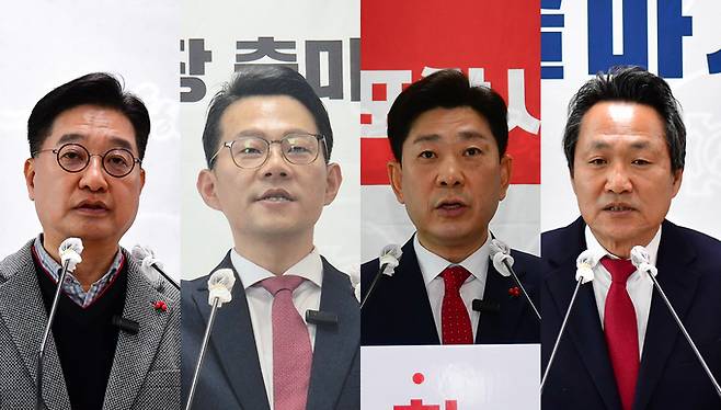 ▲ 국민의힘 포항시장 후보 선출 구도가 4파전으로 압축됐다. 왼쪽부터 문충운·박대기·박용선·안승대 예비후보. 경북일보DB
