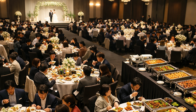 하객 수와 식대 상승이 맞물리며 결혼식 총비용이 빠르게 늘어나고 있다. (편집 이미지)