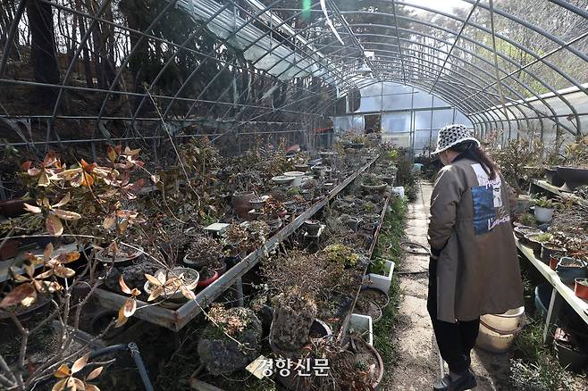 2023년 4월 12일 강릉시 저동의 한 펜션 밀집 지역에서 주민들이 피해 현장을 살펴보고 있다. 강릉|권도현 기자