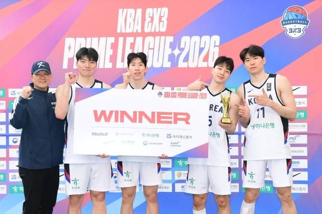 배길태 감독이 이끈 대한민국 3x3 대표팀은 29일 고양 원마운트 이벤트광장 특설코트에서 열린 2026 KBA 3x3 프라임리그 1차 대회에서 7전 전승, 우승을 차지했다. 사진=대한민국농구협회 제공