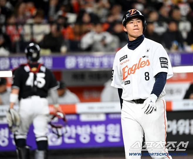 31일 대전한화생명볼파크에서 열린 KT와 한화의 경기. 3회말 2사 2루 한화 노시환이 KT 보쉴리에 삼진을 당한 후 아쉬워하고 있다. 대전=허상욱 기자wook@sportschosun.com/2026.03.31/