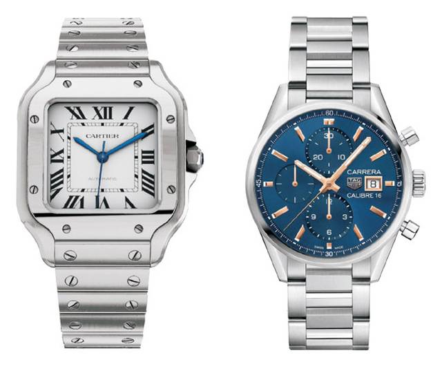 왼쪽부터 까르띠에 산토스, 태그호이어 까레라.