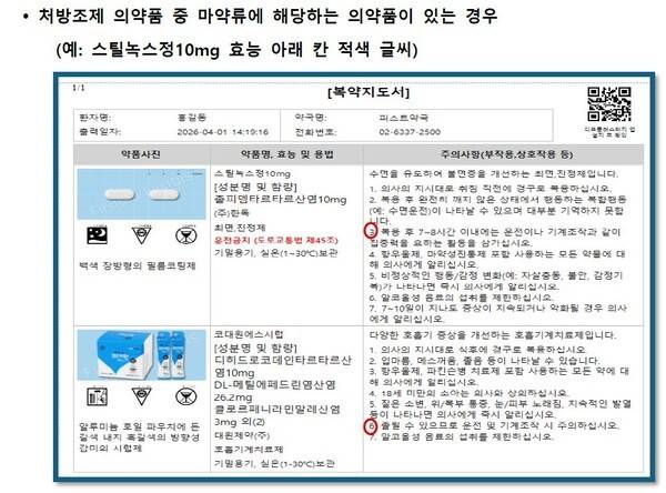 운전금지약물 복약지도서 예시. 퍼스트디스 제공.
