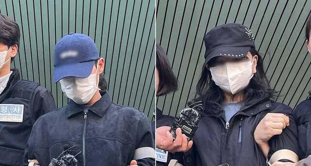 대구 북부경찰서 나오는 '캐리어 시신' 20대 사위와 딸. 연합뉴스