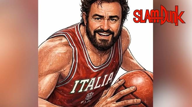 테너 루치아노 파바로티의 목소리로 애니메이션 '슬램덩크'의 곡을 노래한 유튜브 영상. 유튜브 채널 '에라이스튜디오' 캡처.