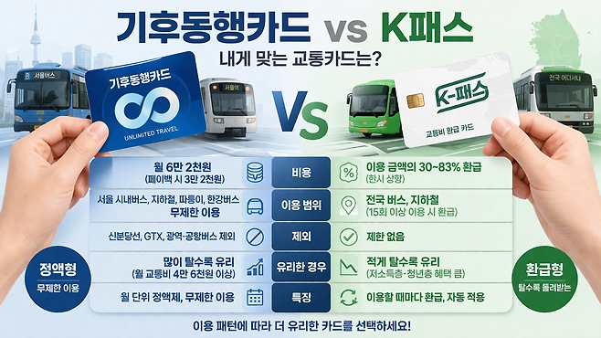 기후동행카드와 K패스 비교. 챗GPT 생성 이미지