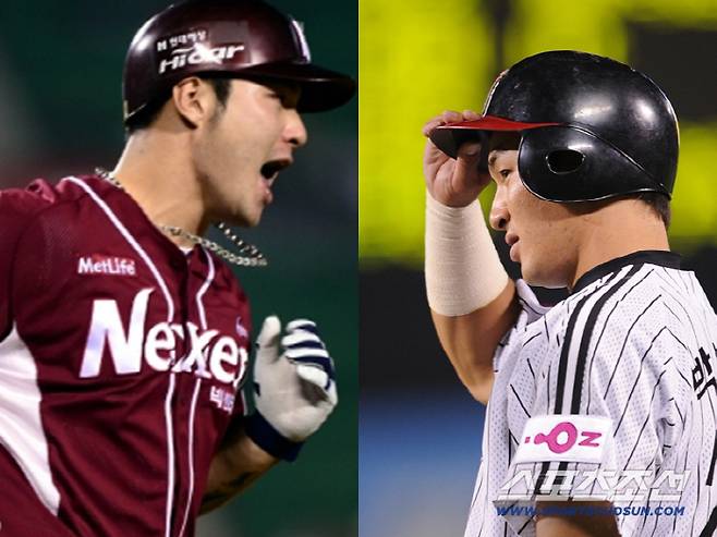 넥센 히어로즈 시절 박병호(왼쪽)와 LG 트윈스 시절 박병호. 스포츠조선DB