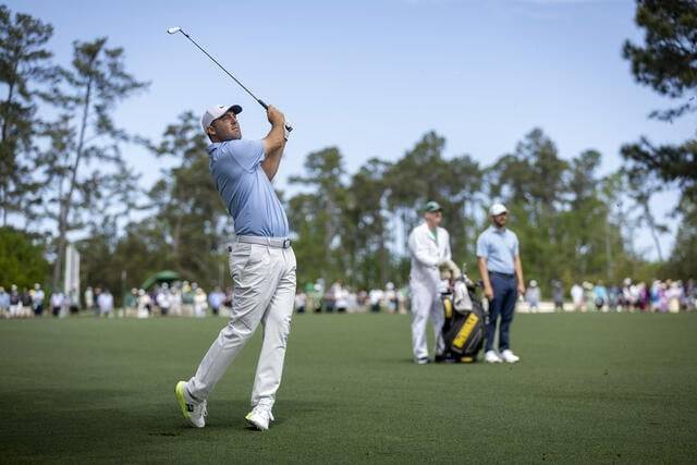스코티 셰플러가 7일(현지시간) 미국 조지아주 오거스타내셔널GC에서 마스터스 개막을 앞두고 연습라운드를 하고 있다. 마스터스 조직위원회