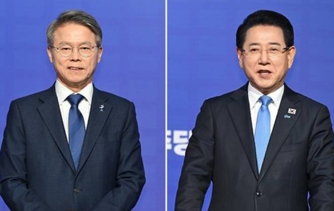 더불어민주당 전남광주특별시장 결선에 오른 민형배 후보와 김영록 후보. 연합뉴스