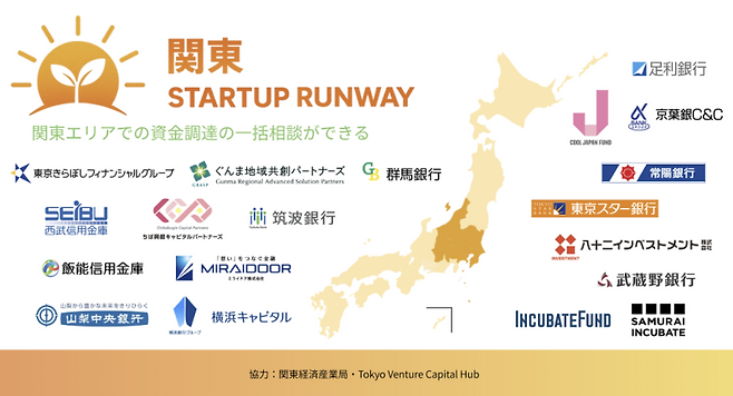 지난해 관동 지역에서 펼쳐진 스타트업 런웨이 프로그램 참가 기업 모집 내용. 참여 금융기관과 VC 로고를 홍보물에 함께 명시했다. (사진=사무라이 인큐베이트 홈페이지 갈무리)