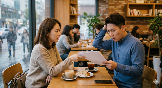 결혼을 앞두고 예비 신부로부터 '외도 시 위자료 2억 원' 조항이 들어있는 혼전계약서를 요구받았다는 남성에 대한 기사의 내용을 기반으로 AI를 활용해 생성한 이미지. /사진=나노바나나