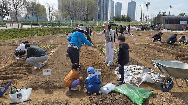 성동구 중랑천 산책로에 위치한 무지개텃밭. 성동구 제공