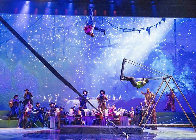 ‘윙즈 오브 메모리’의 공연 장면. ‘태양의 서커스’ 출신 스태프들이 참여해 2년에 걸쳐 완성한 고품격 서커스 공연이다. 사진제공 |에버랜드