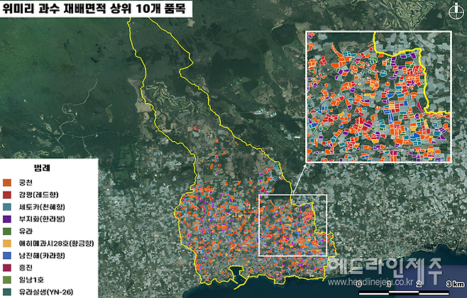 팜맵 농지 구역별 재배현황 정보 예시. (자료=제주특별자치도)