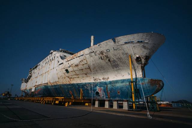 ▲2017년 3월 인양된 세월호 선체. ⓒ프레시안
