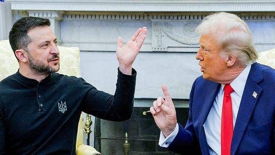 도널드 트럼프(오른쪽) 미국 대통령과 볼로디미르 젤렌스키 우크라이나 대통령이 지난해 2월 28일 미국 워싱턴 백악관에서 가진 정상회담 도중 설전을 벌이고 있다. 워싱턴=로이터 연합뉴스