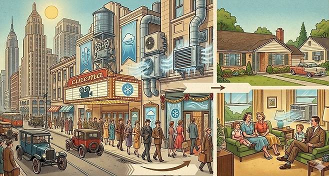 에어컨은 여름철 한 인쇄소, 즉 산업 현장의 문제를 해결하기 위해 1902년 미국 엔지니어인 윌리스 캐리어(Willis Carrier)에 의해 처음 발명됐다. 사진=구글제미나이생성