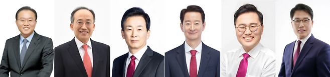 6·3 지방선거 국민의힘 대구시장 예비경선을 치르는 윤재옥(4선·대구 달서구을)·추경호(3선·대구 달성군)·유영하(초선·대구 달서구갑)·최은석(초선·대구 동구-군위군갑) 의원과 홍석준 전 의원, 이재만 전 대구 동구청장. 영남일보DB