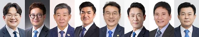 (왼쪽부터) 더불어민주당 오영준 중구·신효철 동구·최규식 서구·정연우 남구·최우영 북구·박정권 수성구·김성태 달서구·김보경 달성군수 예비후보.