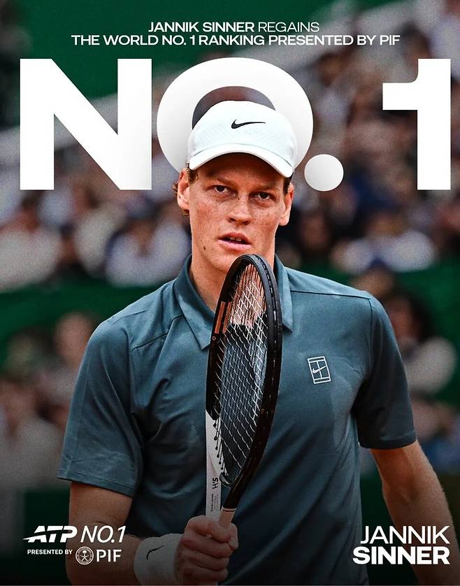 세계랭킹 1위를 탈환한 야닉 시너. ATP 투어