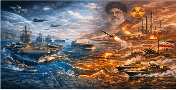 이란의 해협통제 vs 트럼프의 맞봉쇄가 충돌하는 장면에 대한 상상도. 김태준 한반도안보문제연구소장 AI 그림