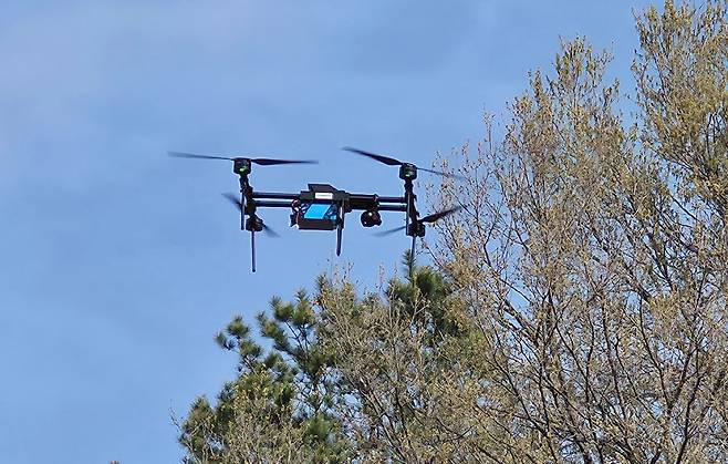 육군 32사단이 14일 드론으로 늑구를 수색하고 있다. 김성태 객원기자