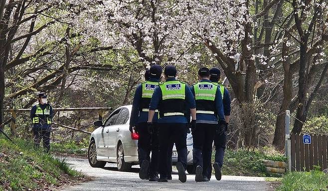 13일 오후 늑구가 발견되자 경찰이 수색에 나섰다. 김성태 객원기자