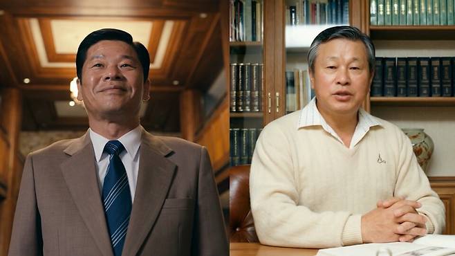 SK그룹 창립 73주년을 맞아 제작된 영상에서 인공지능(AI)으로 재현된 최종건 창업회장(왼쪽)과 최종현 선대회장 ⓒSK 제공