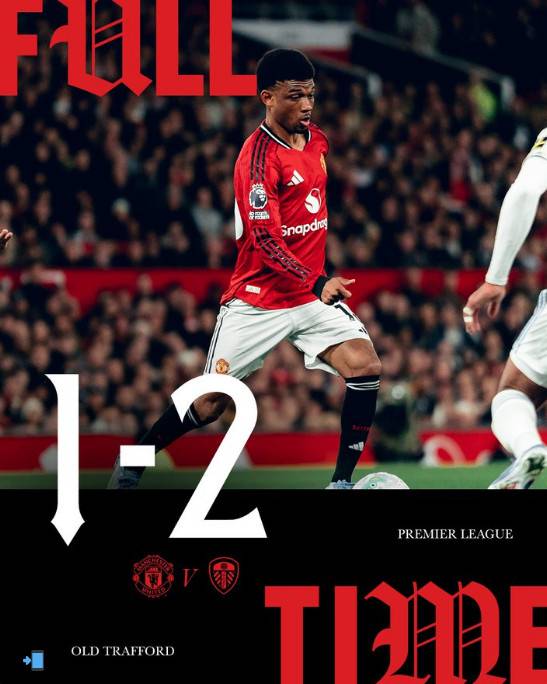 맨유는 14일(한국시간) 영국 맨체스터의 올드 트래포드에서 열린 리즈와의 '2025~2026 잉글랜드 프리미어리그(EPL)' 32라운드 홈 경기에서 노아 오카포에게 멀티골을 내주며 1-2 패배했다. 사진은 맨유 공격수 아마드.디알로 /사진=맨유 공식 SNS 갈무리