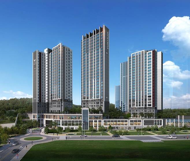 서울 지하철 5호선 연장 사업이 추진되는 풍무역 인근에서 선보이는 ‘풍무역 롯데캐슬 시그니처’ 투시도. 롯데건설 제공