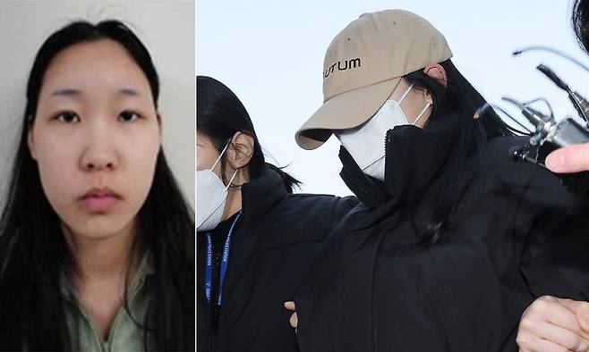 강북 모텔 연쇄살인 사건 피의자 김소영의 머그샷(왼쪽), 김소영이 서울북부지법 영장실질심사에 출석하는 모습. 서울북부지법·연합뉴스