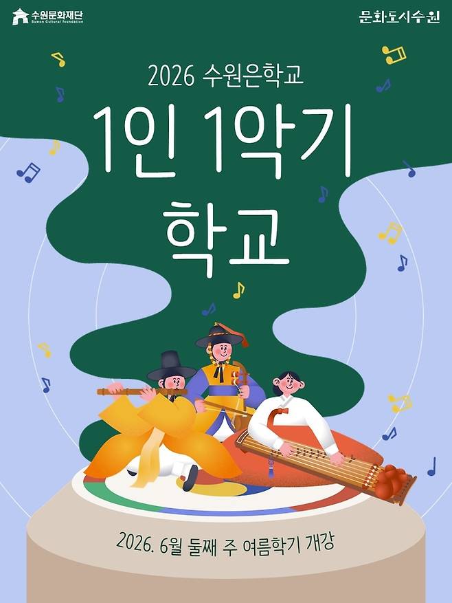수원문화재단 '1인 1악기 학교' 수강생 모집 포스터. 사진=수원문화재단