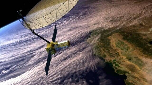 지구 상공에 있는 NISAR 위성을 시각화한 이미지 (이미지=NASA/JPL-Caltech)