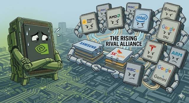 AI 반도체 시장이 GPU 중심에서 CPU·TPU·NPU 등으로 다변화되면서 엔비디아 독주가 흔들리고 있다. 사진은 제미나이가 그린 일러스트