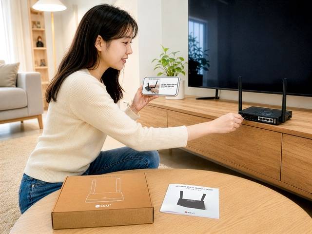 고객이 집안에서 비대면 셀프개통을 진행하는 장면을 AI로 생성한 모습. LG유플러스 제공.