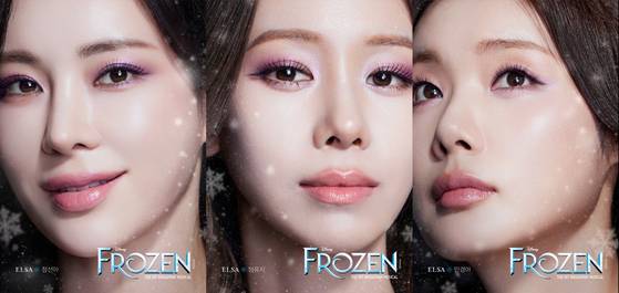 뮤지컬 '겨울왕국'에서 '엘사' 역을 맡은 정선아, 정유지, 민경아. 클립서비스 제공.