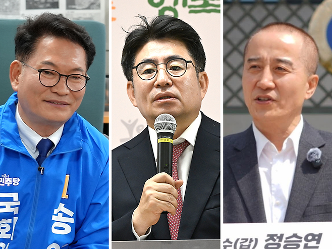 연수구갑 재보궐 선거에 출마한 송영길 더불어민주당 예비후보, 박종진 국민의힘 예비후보, 정승연 개혁신당 후보. 사진=송영길 캠프·정선식 기자·정승연 페이스북