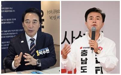 박수현(왼쪽) 더불어민주당 후보, 김태흠 국민의힘 후보. 박수현·김태흠 선거사무소 제공