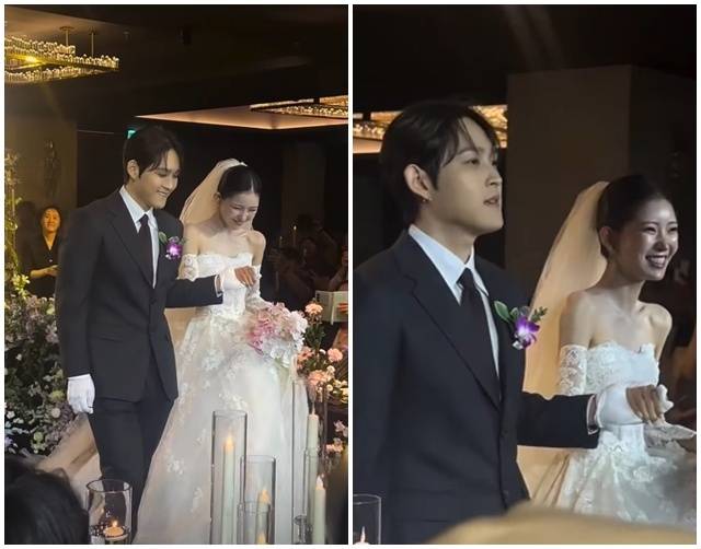 배우 고(故) 최진실의 딸 최준희가 결혼식 입장 순간 환한 웃음을 터뜨리며 사랑스러운 매력을 드러냈다. 반면 친오빠 최환희는 끝까지 의연한 표정으로 여동생 곁을 지켜 극과 극 분위기를 자아냈다. / 사진 = 최준희 SNS