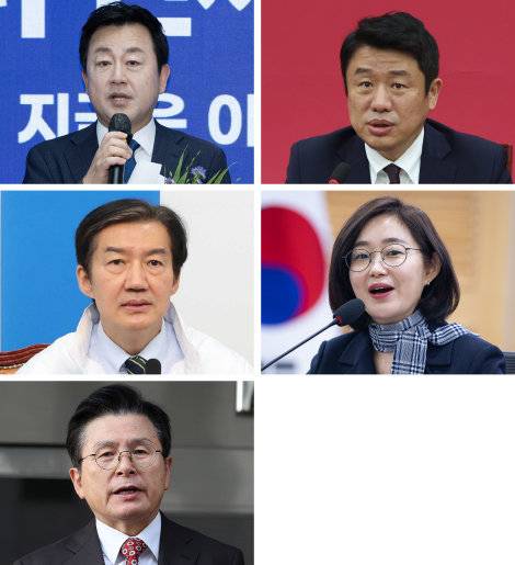 경기 평택을 재선거는 5파전으로 치러지고 있다. 왼쪽 위부터 김용남 더불어민주당, 유의동 국민의힘, 조국 조국혁신당, 김재연 진보당, 황교안 자유와혁신 후보. 뉴스1, 뉴시스
