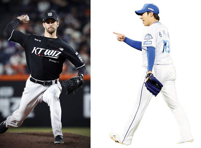 (왼쪽부터) KT 보쉴리. 삼성 원태인. 각각 KT 위즈. 삼성 라이온즈 제공